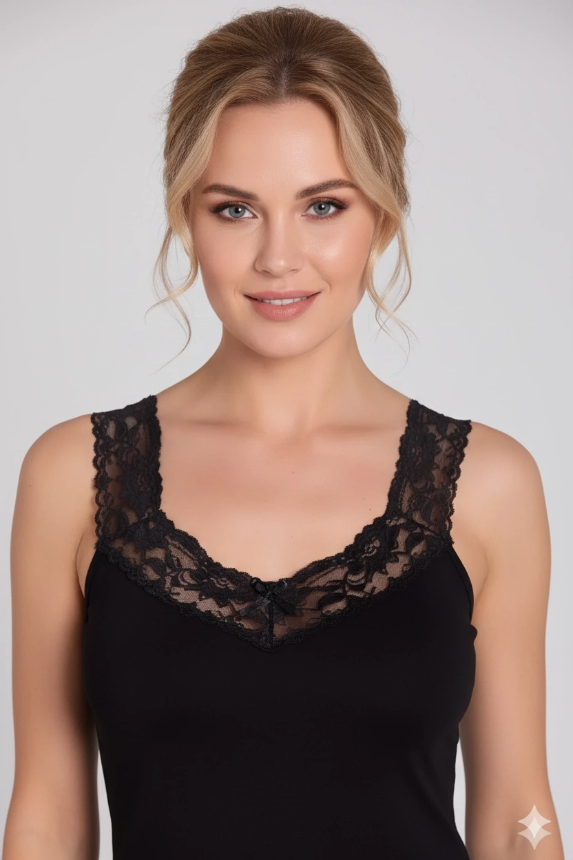 Şahinler Yaka ve Askıları Dantelli Ribana Atlet B605