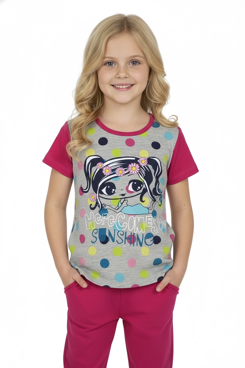 Kız Çocuk Kısa Kollu Pijama Takımı