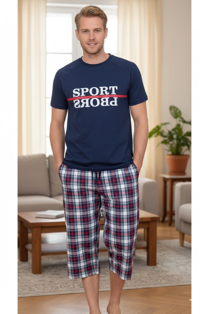 Erkek Ekoseli Kısa Kollu Pijama Takımı 21396