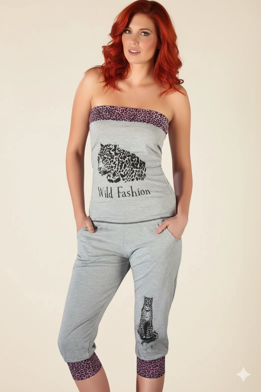 Leopar Desenli Straplez Takım