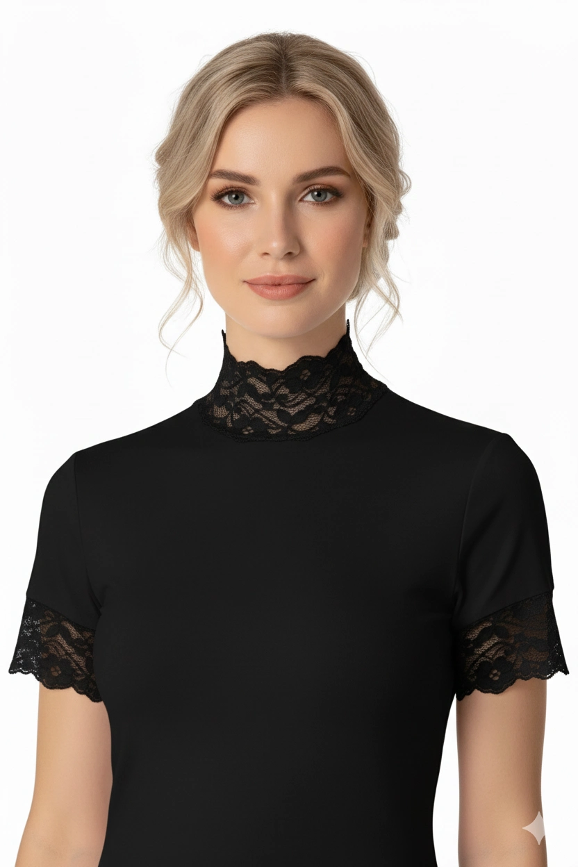 Şahinler Bayan Dantelli Yarım Kollu Bluz B629