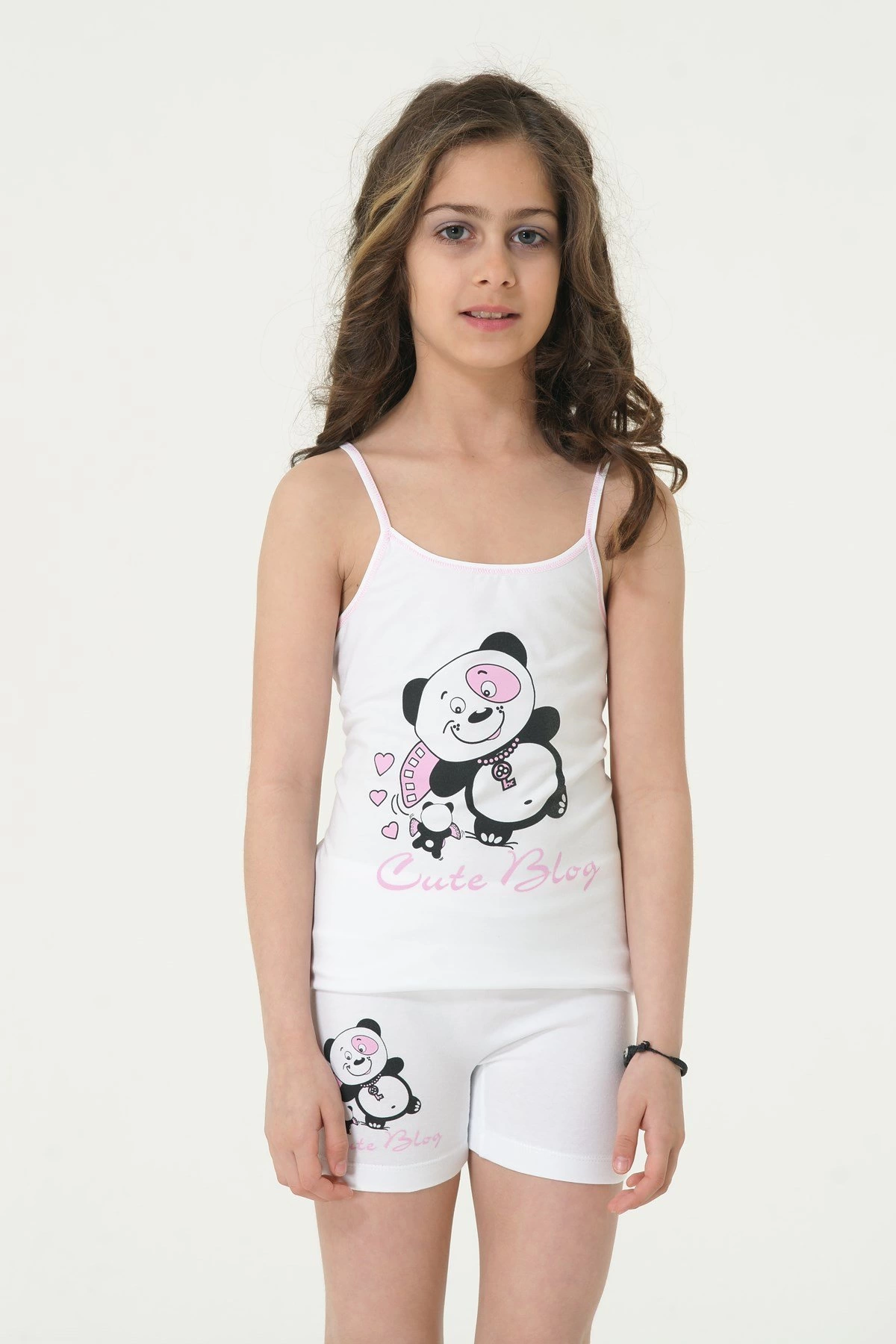 Berrak Kız Ayı Baskılı İp Askı Elastane Takım