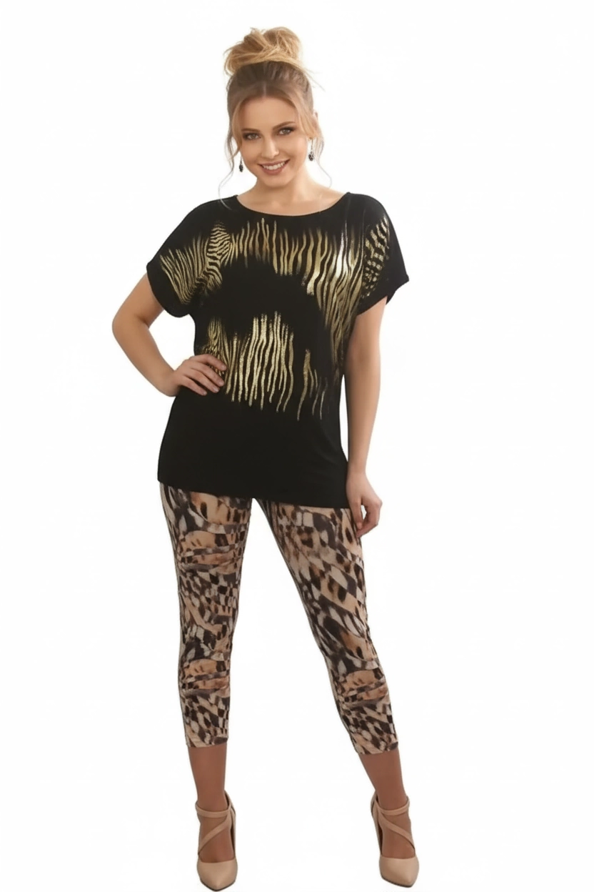 Berrak Kadın Varak Çizgi Baskılı Tayt Takım 2711