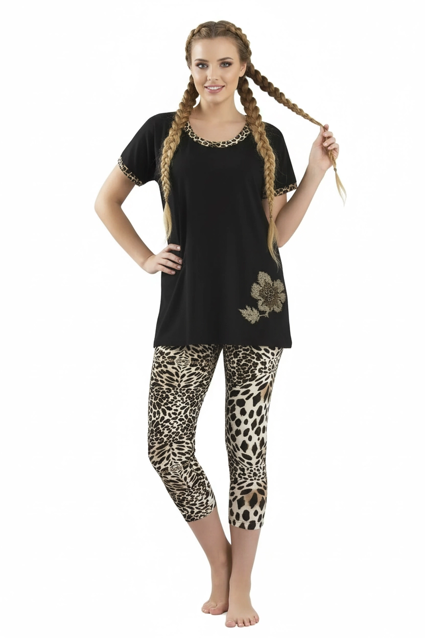 HMD Kadın Leopar Kısa Tayt Takım 60012