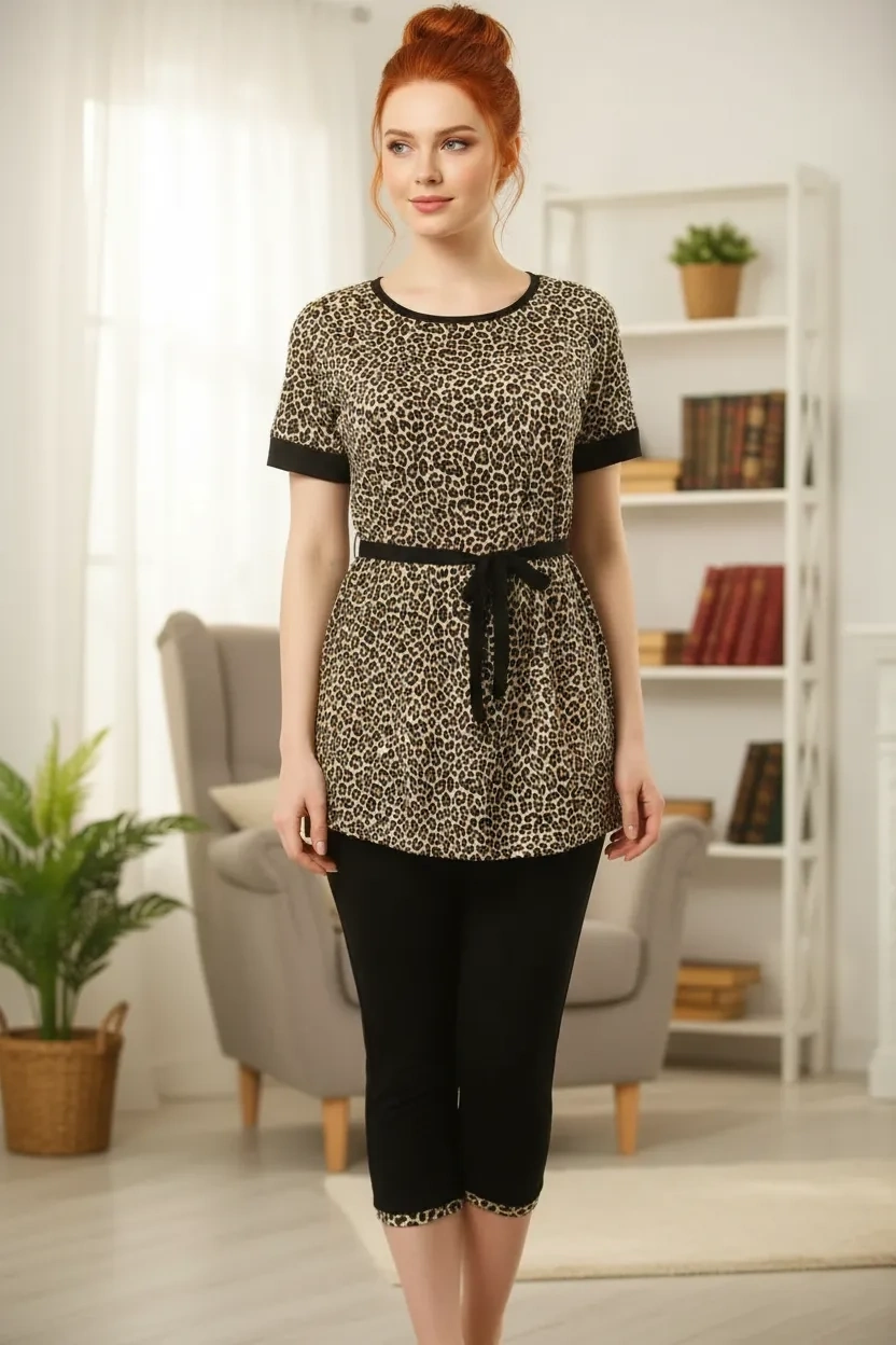 HMD Kadın Leopar Baskılı Tayt Takım 60009