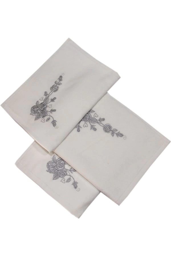 Bulteks Simli Nakışlı Kadife Ekru El Havlusu 30x50 Desen 5