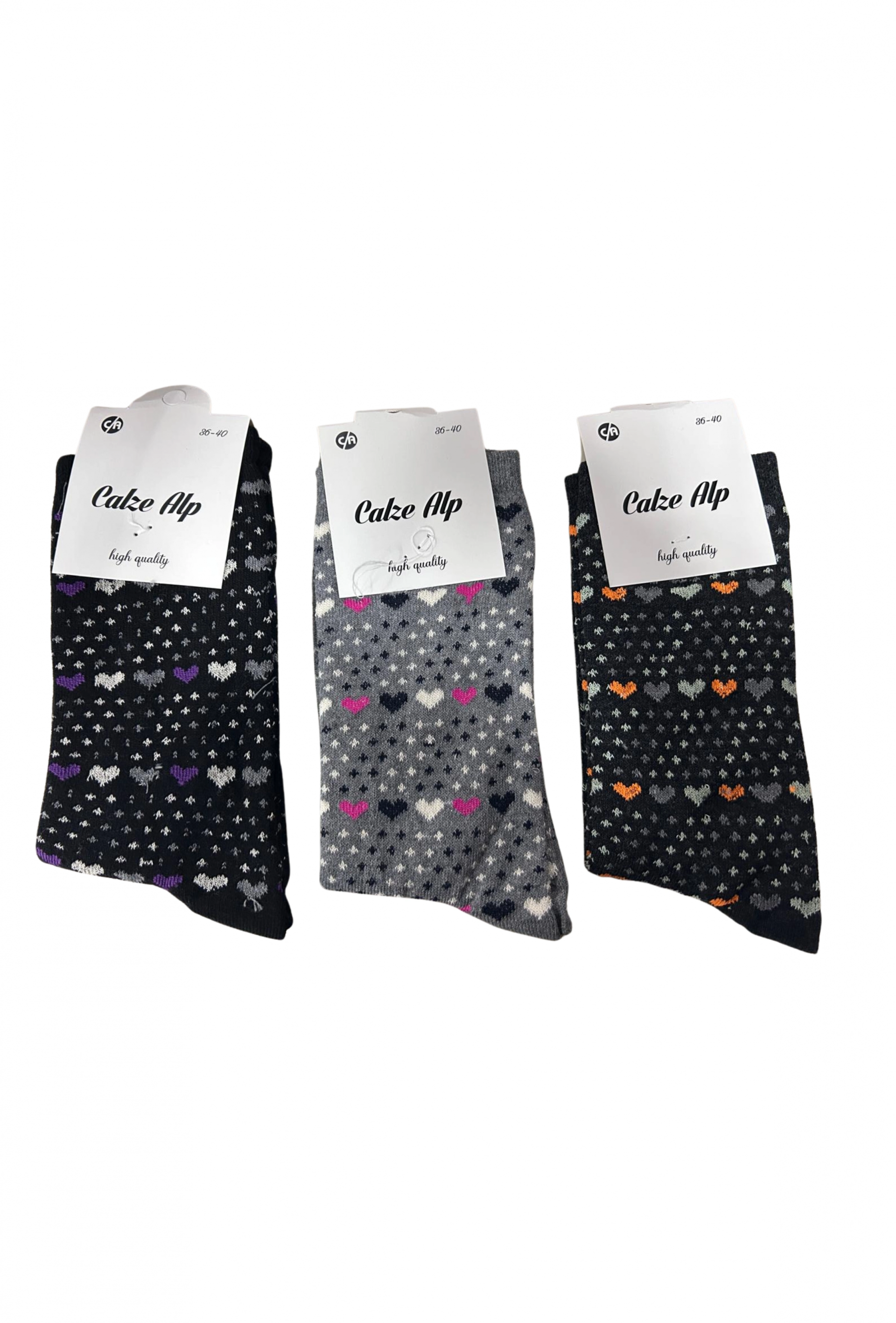 Kalp Desenli Likralı Kadın Soket Çorap 3 Adet