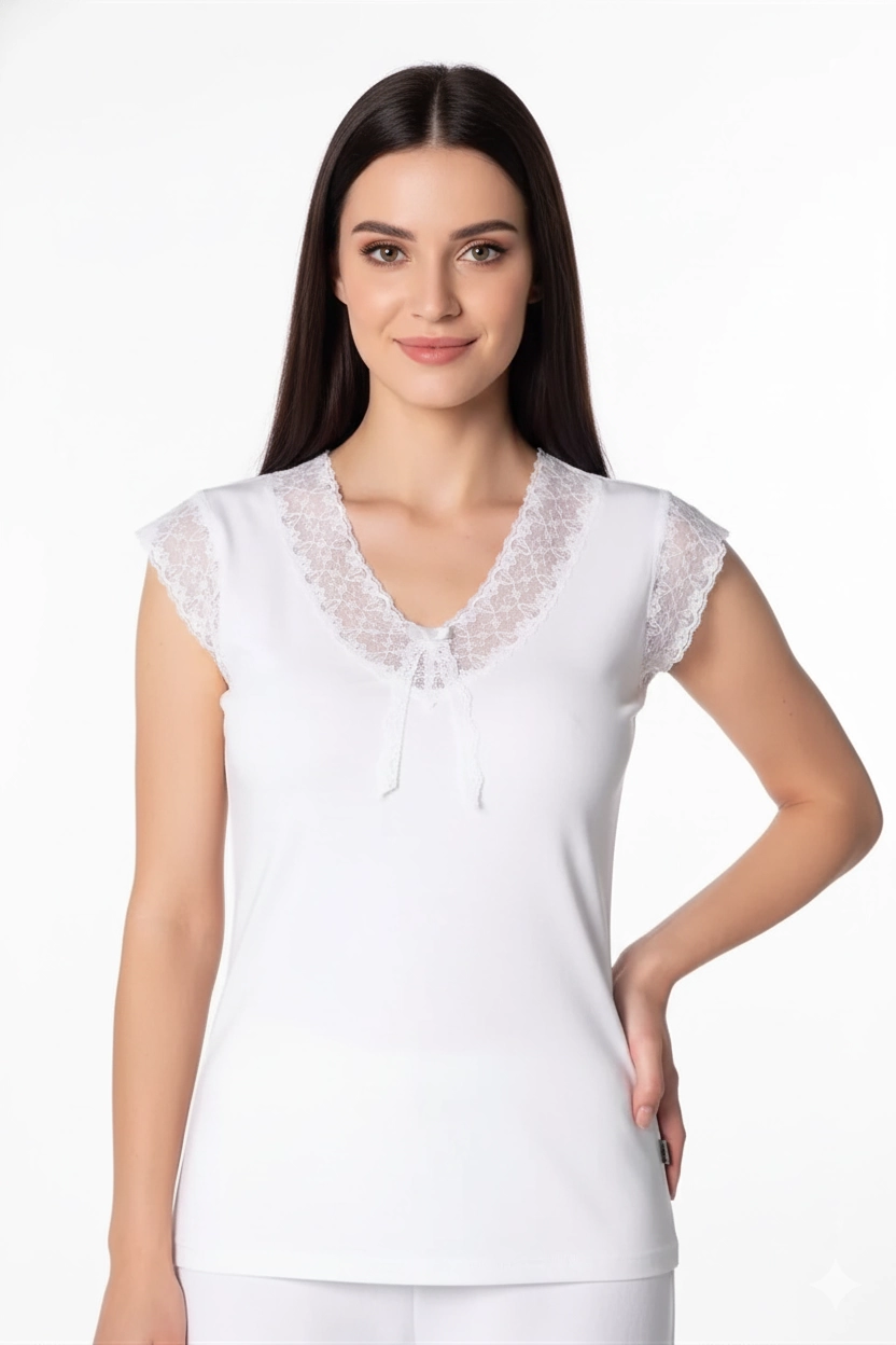 Şahinler Kadın Dantelli Taşlı Yarım Kollu Atlet B636