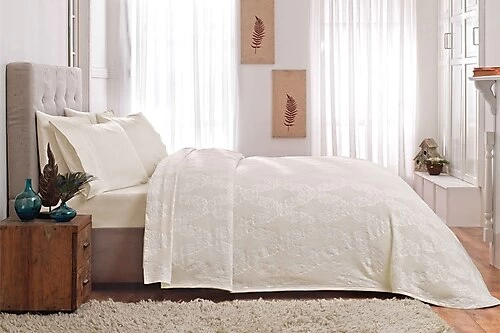 Taç Jakar Tek Kişilik Pike Takımı Glenda Krem