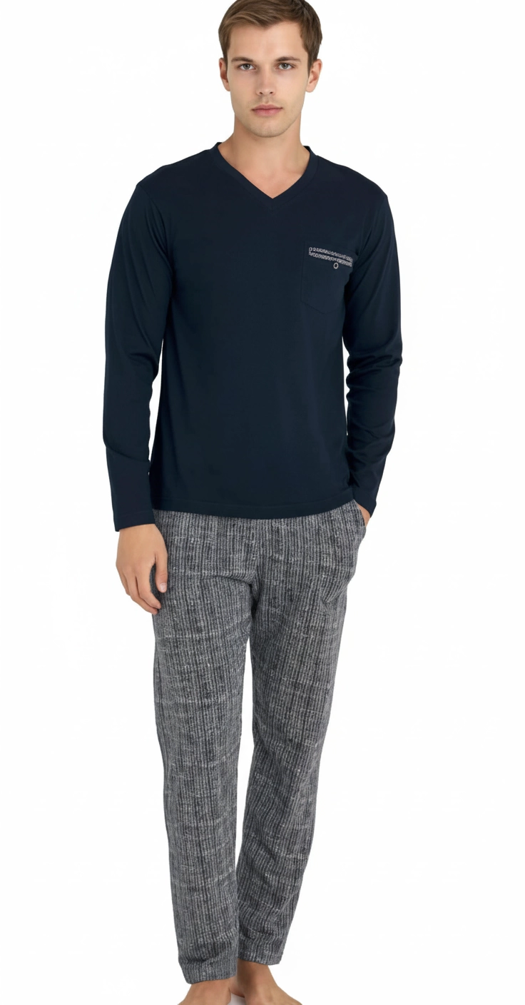 9214-kly v yaka pijama takımı