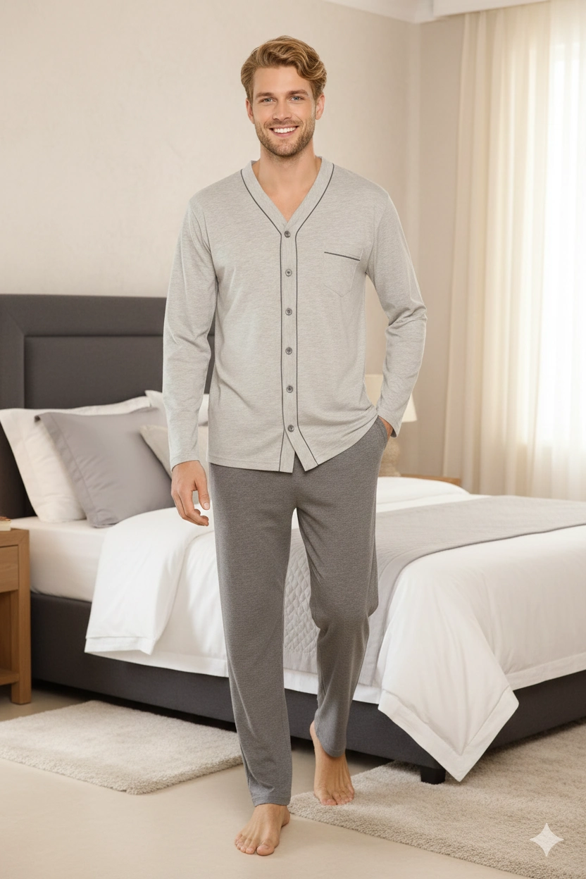 KLY-V-YAKA BOYDAN DÜĞMELİ PİJAMA