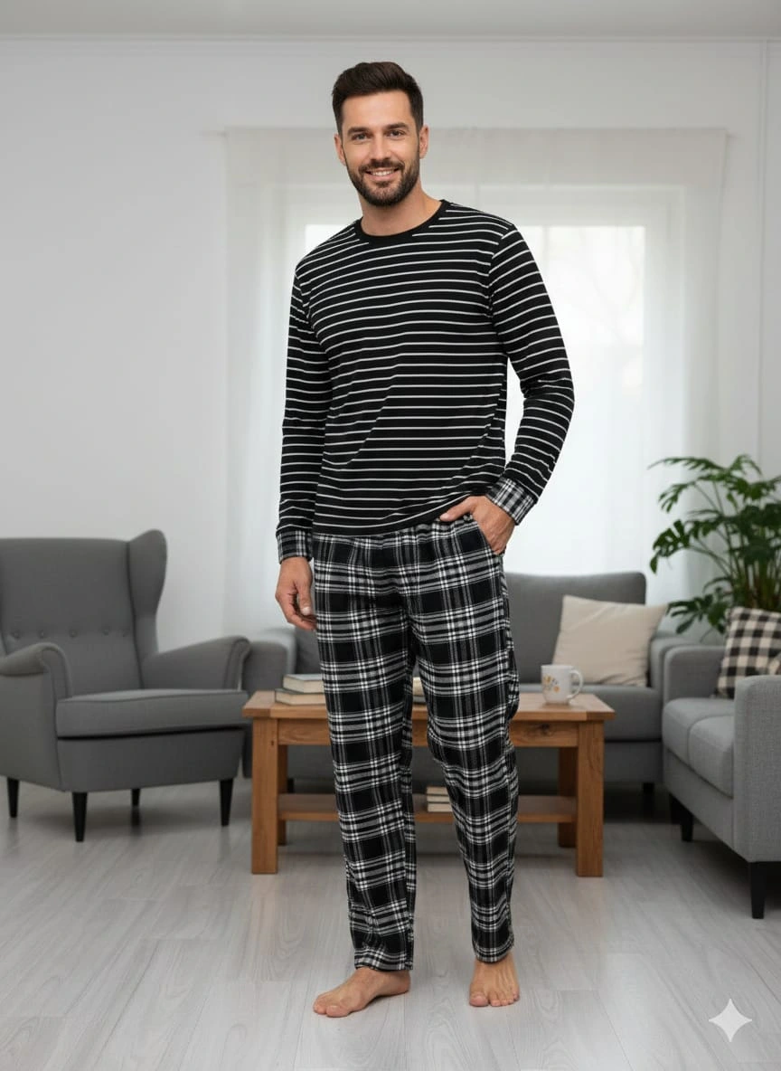 Pijalüx Tek Alt Cepli Ekose Pijama