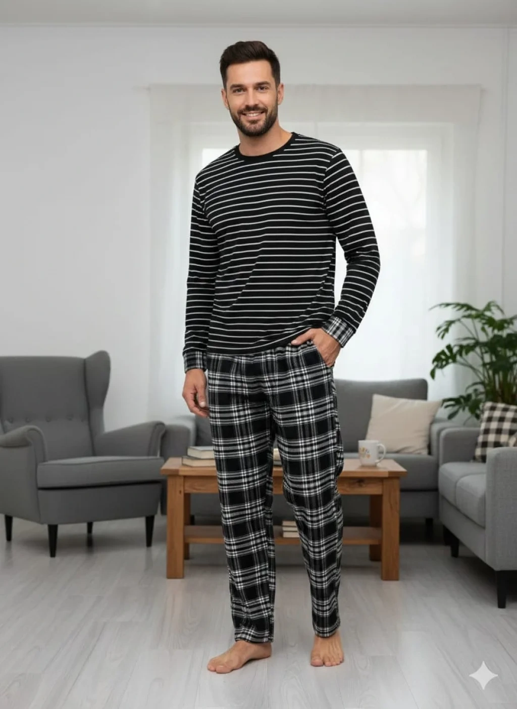 Pijalüx Tek Alt Cepli Ekose Pijama