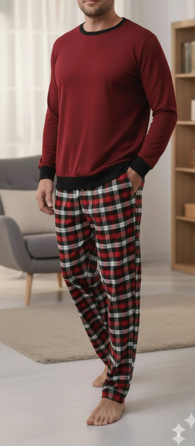 Pijalüx Tek Alt Cepli Ekose Pijama