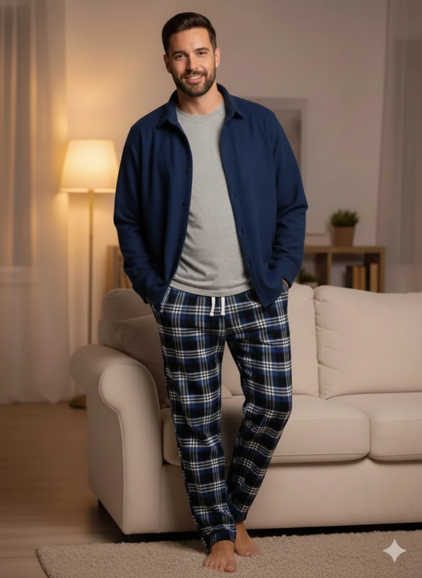 Pijalüx Tek Alt Cepli Ekose Pijama